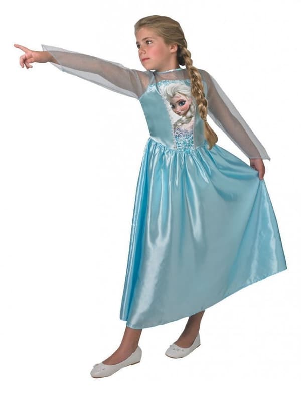 Disney Frost Elsa Kostume, 9-10 år, Glitrende Kjole, Polyester