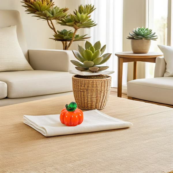 Håndblæst græskarfigur i glas, orange, 4,5\" diameter, Halloween høstdekoration