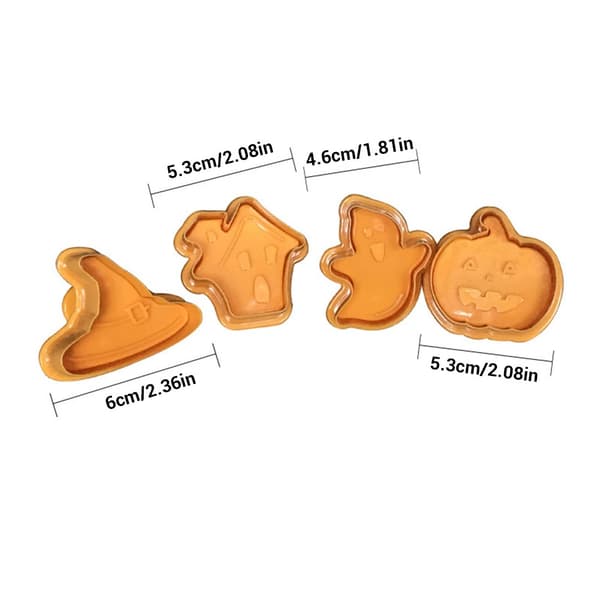 Halloween Kakestempelsett, 4 deler, 3D Stempelkutter, Kjeksstempel, DIY Baking