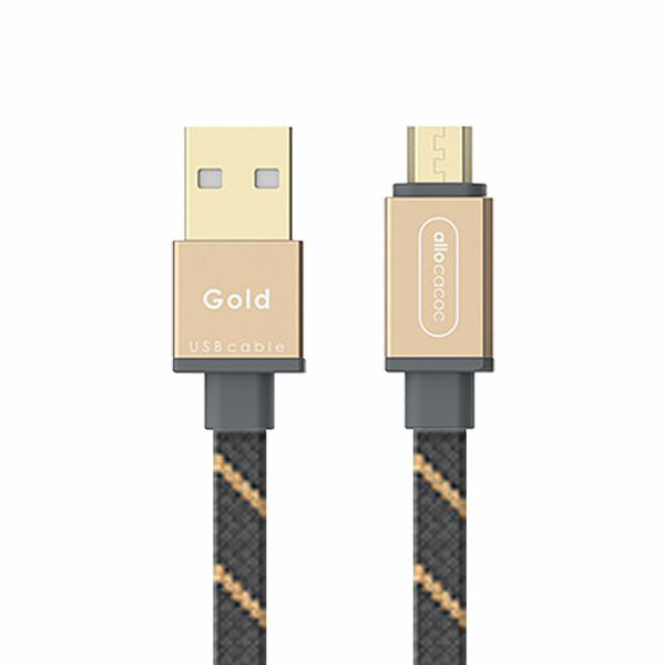 Micro USB laddkabel 1,5m, platt, GULD flätad, BLISTER, Allocacoc guld 150 cm
