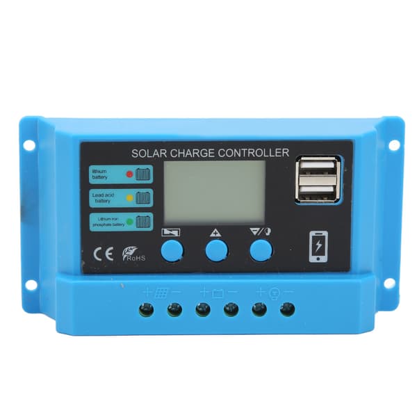 12V 24V solpanel-controller LCD-display fotovoltaisk ladecontroller med stik blå 30A