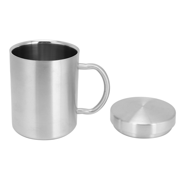 Rostfritt stål mugg med handtag lock dubbelskikts värmeisolering kopp ölmugg för hem sommar (L 400 ml)