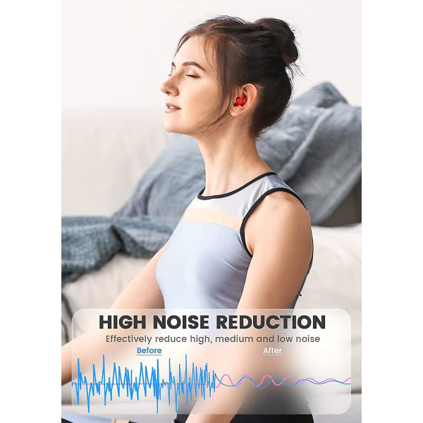 Ljudisolerade återanvändbara vattentäta öronproppar, 30-40db brusreducering för sömn, läsning, resor, arbete och simning (röd)