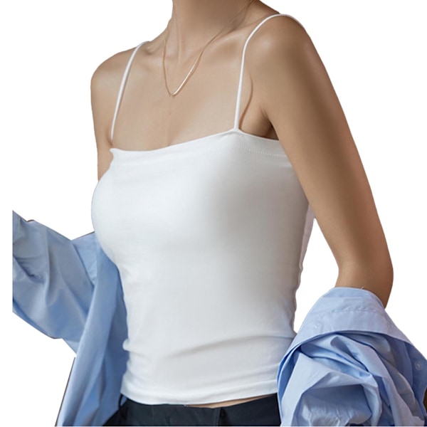 Tanktopp for kvinner, tynn passform, polstret spaghettistropp, camisole, ermeløs, sjarmerende tanktopp, hvit, fri størrelse (39,9-60 kg)