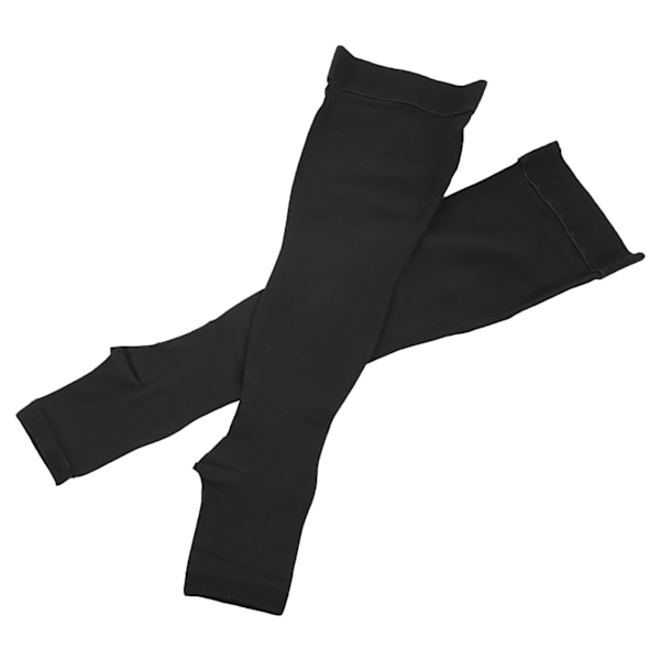 Kompression långa strumpor Öppen tå nivå 2 Elasticitet Smärtlindrande strumpor polyuretan (nivå 2 öppen tå långa strumpor (svart) XL)