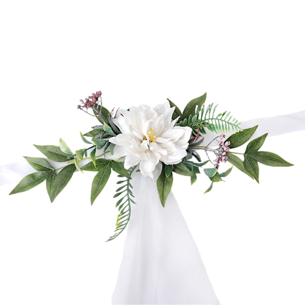 6 stk. Bryllupsstol Dekorationer Elegant Kunstige Blomster Greenery Chiffon Bånd Bryllupsstol Blomst Hvid