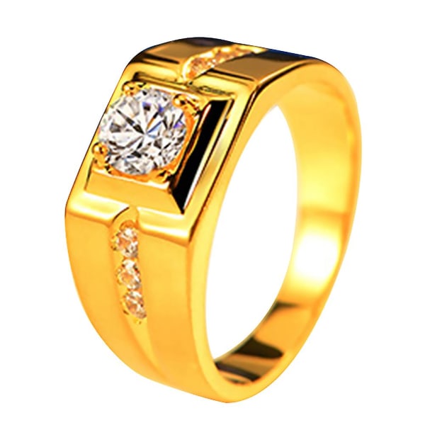 Menn Bling Rhinestone innlagt bryllupsfest Wide Band Ring Finger Smykker Gift Golden US 9