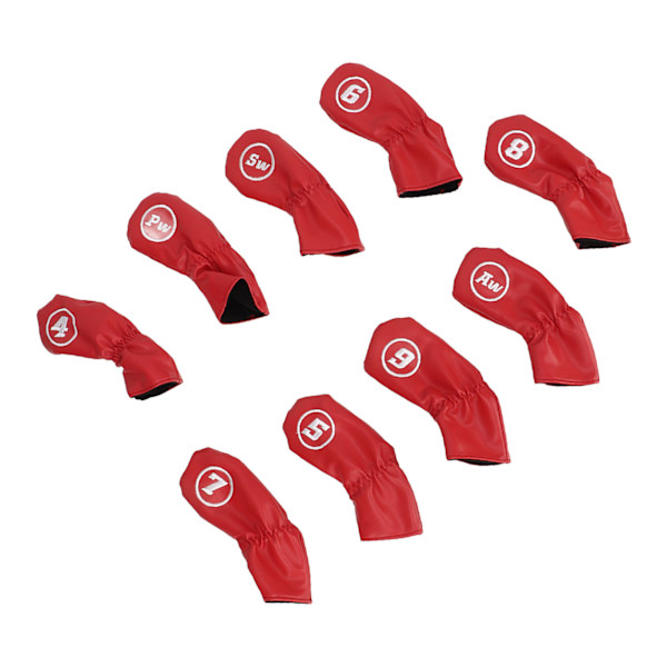 9st Golf Iron Head Covers PU Vattentät Golf Club Headcovers för högervänsterhänta golfspelare Röd