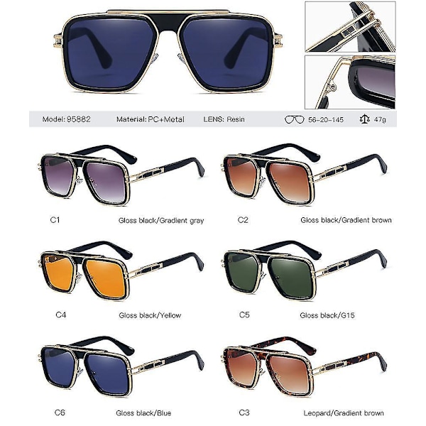 Firkantede Aviator Solbriller UV-beskyttelse Retro Designer Pilot 70'erne 80'erne Mænd Kvinder C5