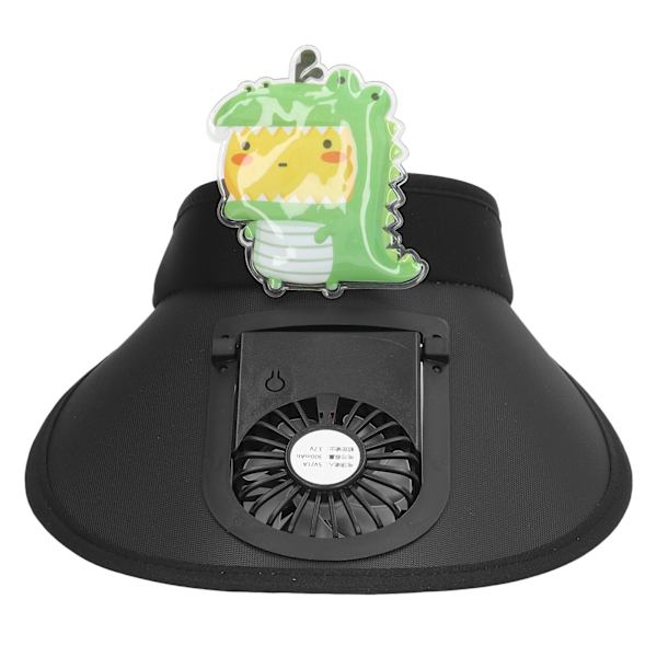 Lasten kesäaurinkohattu tuulettimella, söpö piirretty aurinkosuojaus, USB-lataus, viilentävä aurinkohattu, dinosaurus, musta