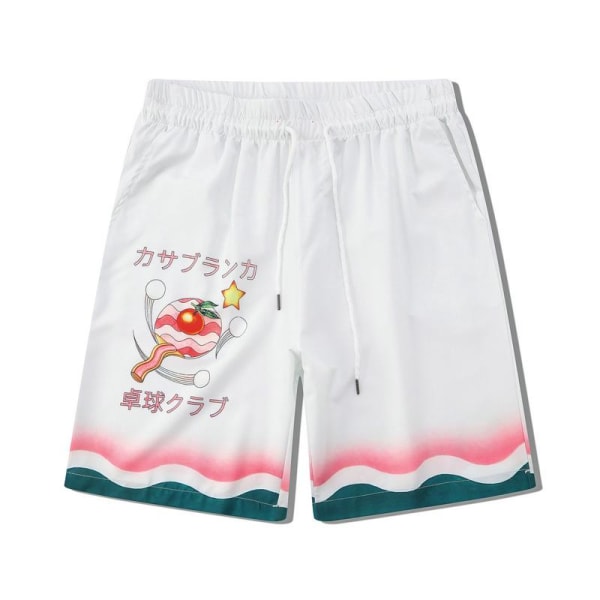 Stadium Print Casablanca Tennis Club kortærmet skjorte og shortsæt, unisex til sommer, afslappet hiphop hawaiiansk strandstil CA38 L