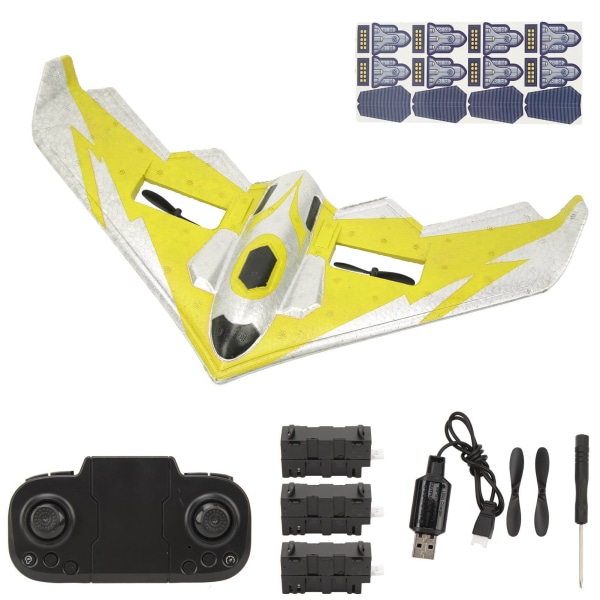 RC Plane Kit Glider Fjernkontroll Fly EPP Foam-fly med LED-lys for nybegynnere Voksne Barn Gul 3 batterier