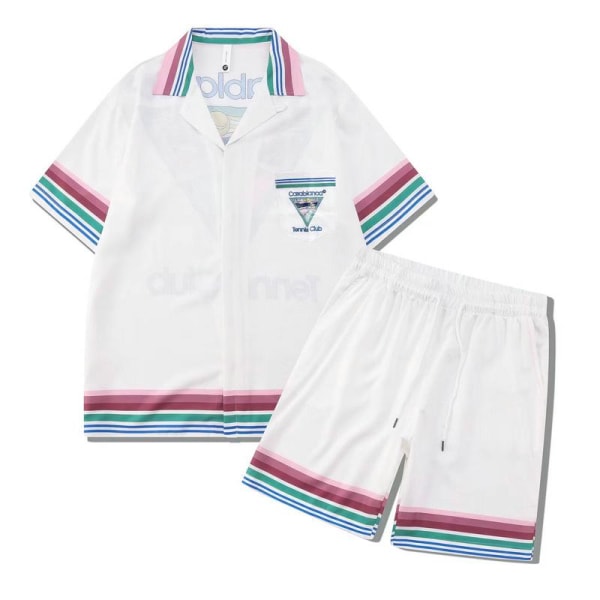 Stadium Print Casablanca Tennis Club kortærmet skjorte og shorts sett, unisex for sommeren, casual hip-hop hawaiisk strand stil CA43 XL