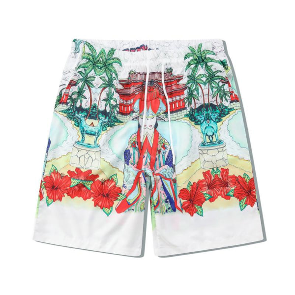 Stadium Print Casablanca Tennis Club kortärmad skjorta och shorts set, unisex för sommaren, casual hiphop hawaiiansk strandstil CA33 XL