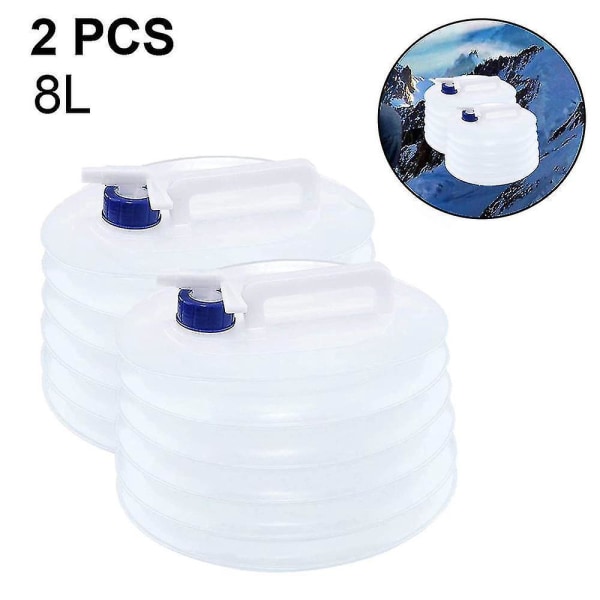 2-pak sammenklappelige vandbeholdere, bærbar vandopbevaring af høj kvalitet, 8L