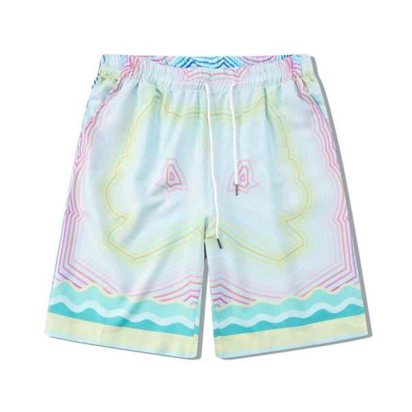 Stadium Print Casablanca Tennis Club kortærmet skjorte og shortsæt, unisex til sommer, afslappet hiphop hawaiiansk strandstil CA07 M