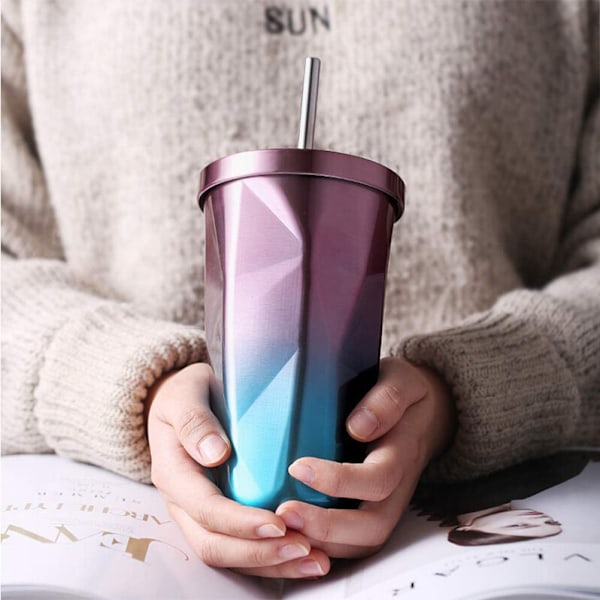 Gradient rostfritt stål koppar med sugrör Dricka tumblers Resa Bärbara sugrör koppar