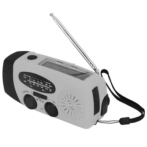 Handvevad Solradio Multifunktionell Nödradio LED-radio med Ficklampa för Utomhuscamping Silvergrå Amerika