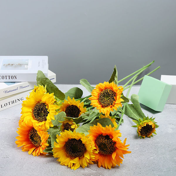 Kunstig solsikke simuleringsblomst silkeklud til hjem stue dekoration bryllupsbuket rekvisit 7 gren