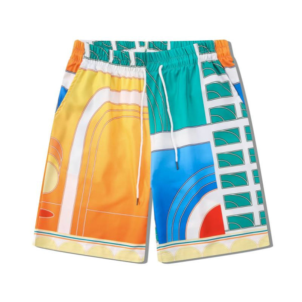 Stadium Print Casablanca Tennis Club kortärmad skjorta och shorts set, unisex för sommaren, casual hiphop hawaiiansk strandstil CA39 M