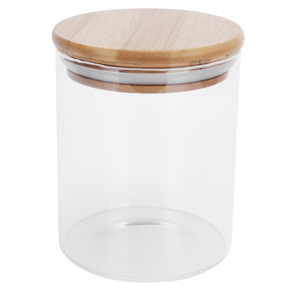 450 ml rund förvaringsburk i trä med lock, transparent glasbehållare för mat, te, kaffe och kryddor