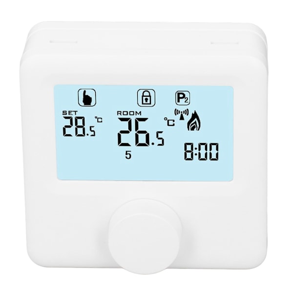 Digital temperaturregulator LCD-skjerm Programmerbar termostat for kjele Hvit 30‑230VDC