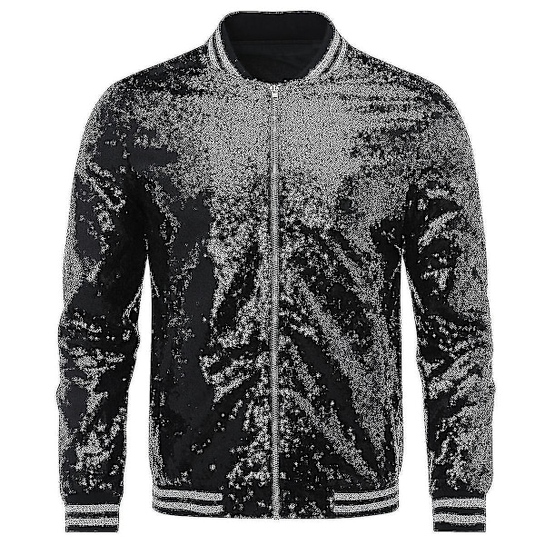 Herre Sequin Fest Bomber Jakke Lynlås L Sort