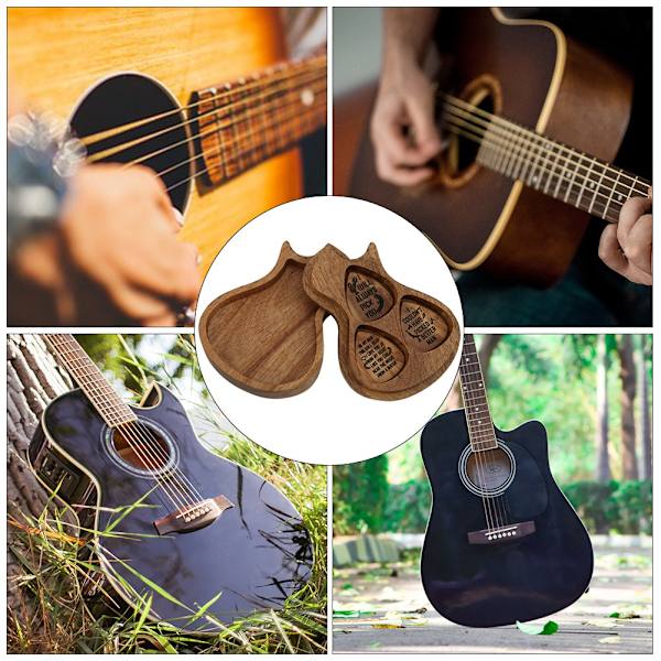3 st set med akacialåda för gitarrspel Finpolerad plocka med naturligt korn