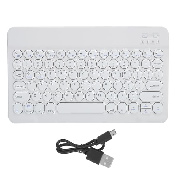 Trådløst Bluetooth-tastatur til tablet, smartphone, computer, rund tastehætte, 10 tommer, hvid