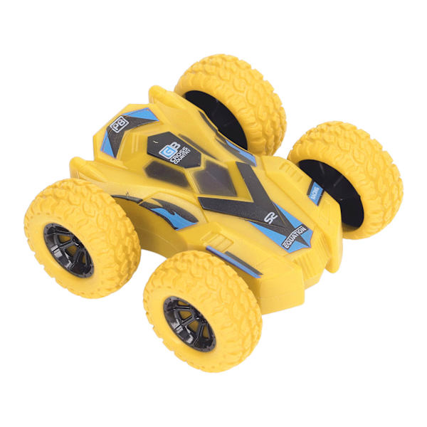 Dubbelsidig dra tillbaka bil friktionsdriven 4 stora däck 360 graders roterande mini flips tröghetsstuntbil gul