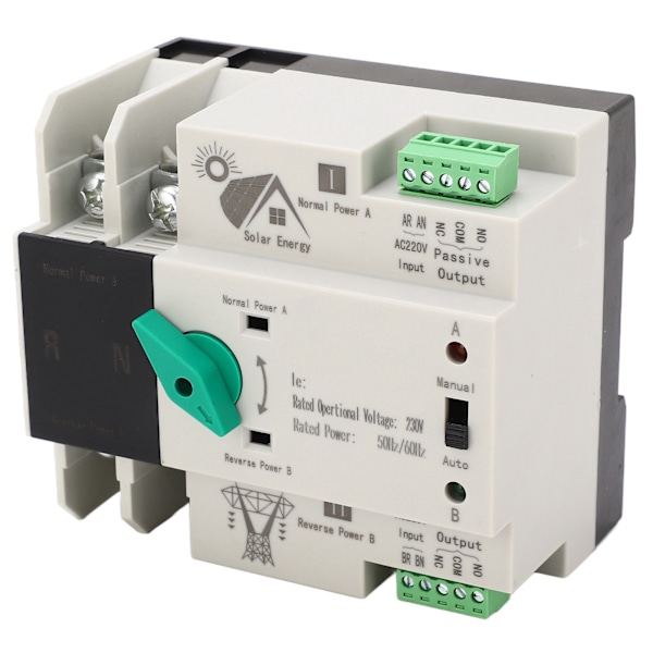 Dubbel automatisk omkopplare 2P Millisekund Snabb omkoppling Tidskontroller AC230V 50/60Hz PV till elnät 100A