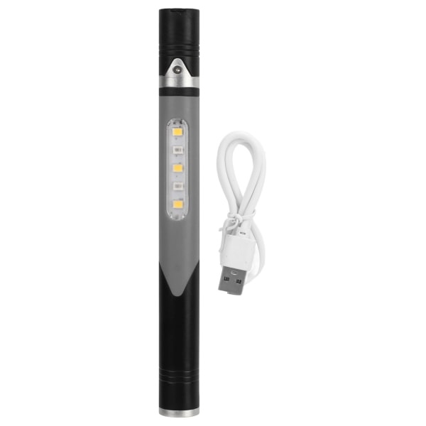 LED Penlight 3 Lyskilde 4 Lys Gear USB Lading IPX4 Vanntett Bærbar Pen Lampe med Penneklemme for Doctor Nurse Grey