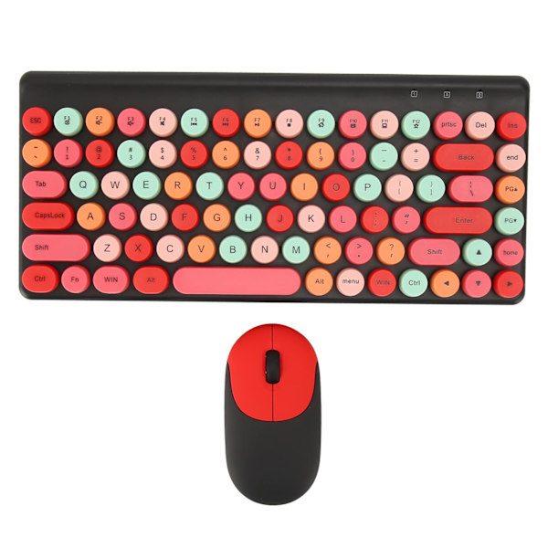 Trådløst tastatur og mus Retro fargerikt rundt tastatur med 86 taster tastatur med 2,4G trådløs mus for PC Bærbar datamaskin Svart