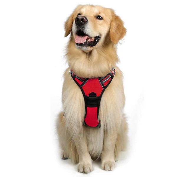 Justerbar reflekterende anti-trekk hundesele med bånd for turgåing og trening, rød, størrelse medium
