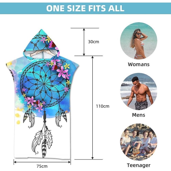 Dreamcatcher Surf Poncho håndklæde, hurtigtørrende mikrofiber, hættekåbe til surfing, strand, svømning - store voksne