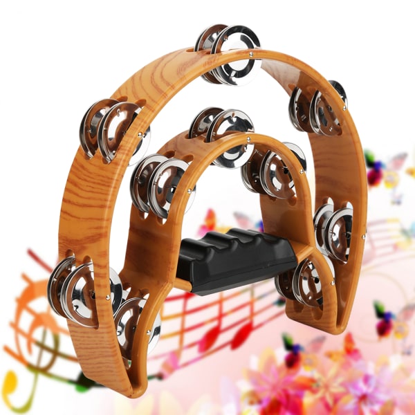 Kaksirivinen käsikello tambourine metalli Jingles Ergonomic Grip lyömäsoitin