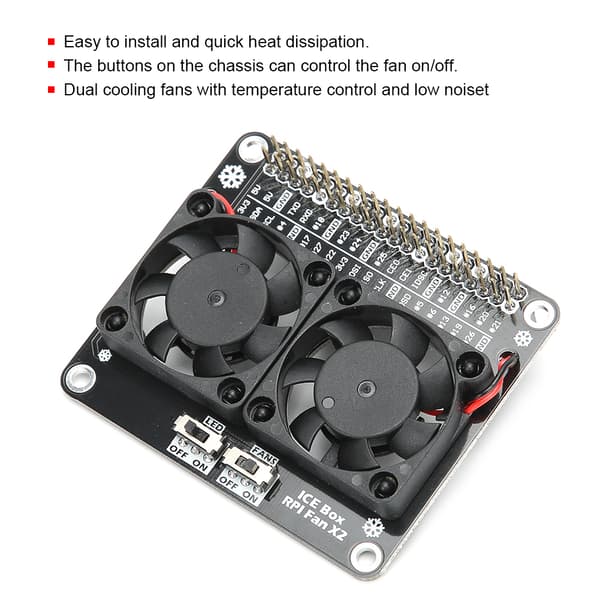 Kjølevifte for Raspberry Pi Kjøleribbe Utvidelseskort LED-lys Doble Vifter C2448
