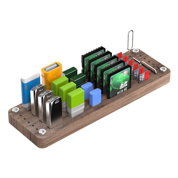 SDTF Oppbevaringsboks i tre Minnekort CF Organizer Skrivebord Oppbevaringsboks Simkort Pin U Disk Display Holder