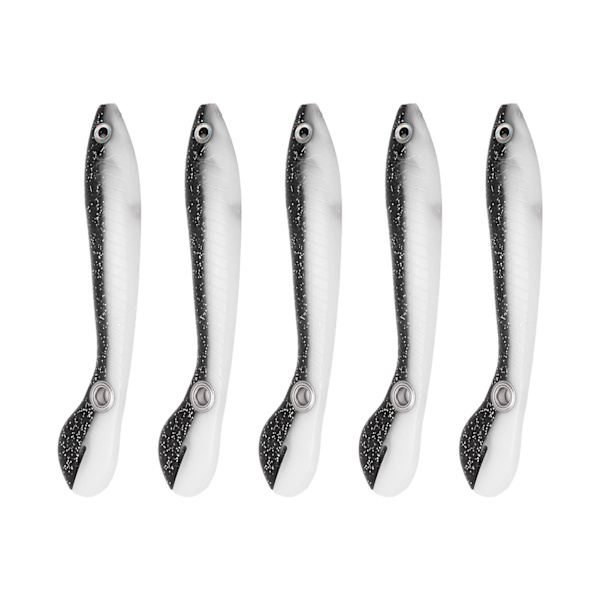 5kpl/ set 10cm 6g Pehmeä viehe 3D Eyes Enlarged Tail Coil Keinotekoinen Soft Loach -kalastusuheMusta valkoinen