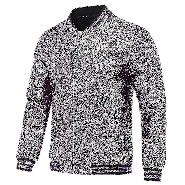 Herre Sequin Party Bomber Glidelås Jakke L Lilla