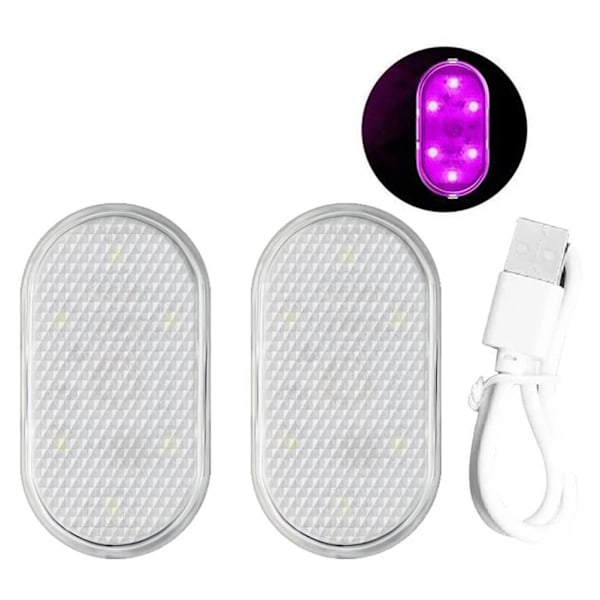 2 st LED-sensorlampor för bilens inredning, USB-uppladdningsbara, beröringsbrytare, automatisk trådlös stämningsbelysning, nattläslampa, inredningsbelysning