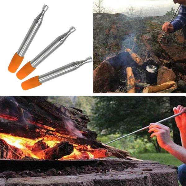 Lommestørrelse brandbælge Sammenklappelig indtrækkelig rustfrit stål brandblæserrør bygger bålværktøj