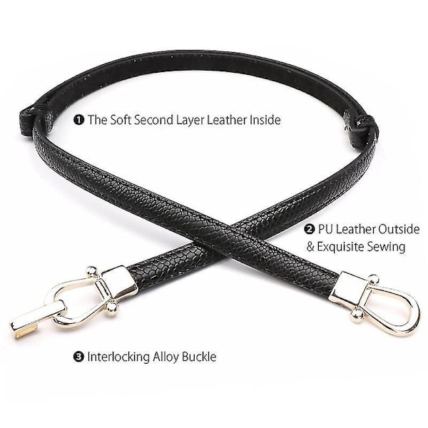 Smal läder midjebälten med gyllene spänne - 2-pack 105 cm (41 tum) svart grå