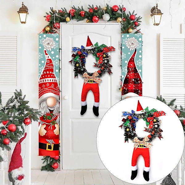 Julkrans med tomte, dörr- och väggdekoration för jul- och festligheter