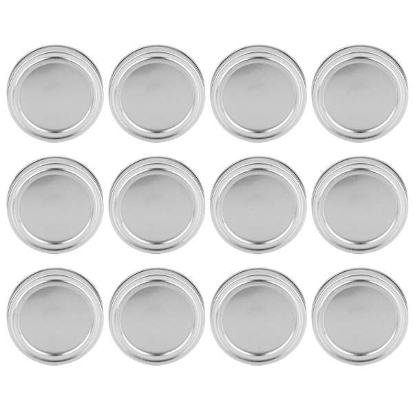 12 st 70 mm runda burkar med vanlig öppning, delad lockbehållare, tätningslock för kryddor, honungskonservering (XH00177 silver)