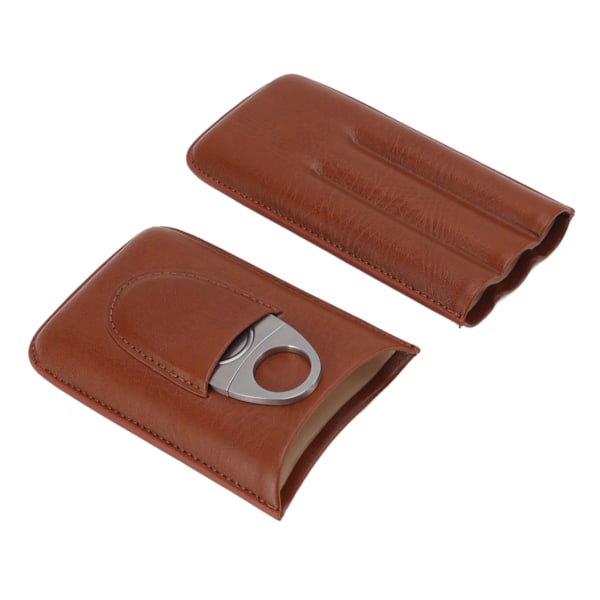Bærbar cigar læder etui i høj kvalitet læder rejse bærbar cigar rejsetaske holder med saks brun
