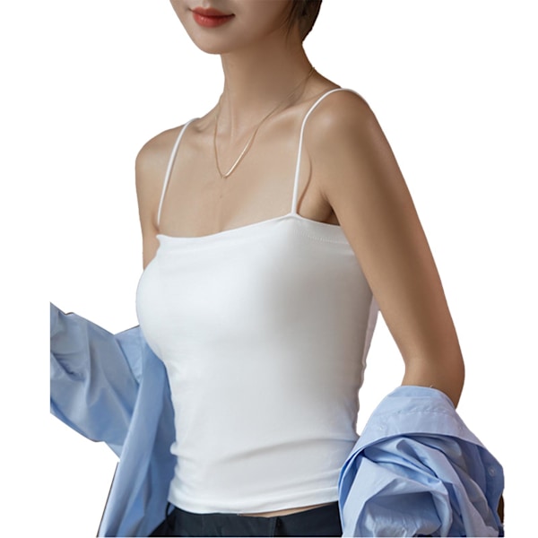 Tanktopp for kvinner, tynn passform, polstret spaghettistropp, camisole, ermeløs, sjarmerende tanktopp, hvit, fri størrelse (39,9-60 kg)