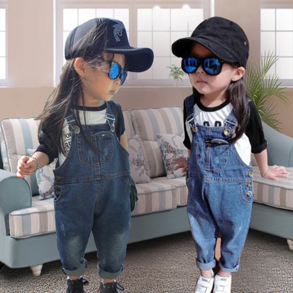 Barn Långa Overaller Justerbara Remmar Jumpsuit Vår Barn Denim Byxor för Pojkar och Flickor 110cm / 43.3in