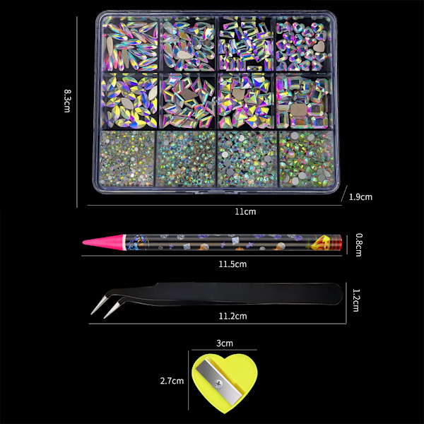Plattbottnad diamant heterosexuell blandad diamant nagelkonst smycken blandad stil blandad rund glas diamant strass nageldekoration A9