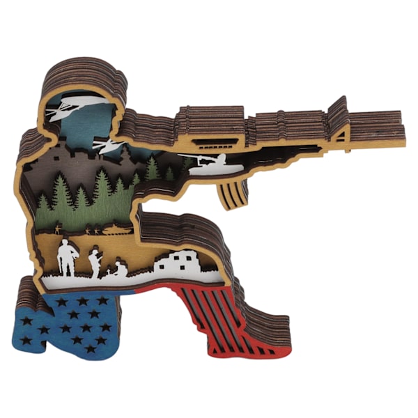 Uafhængighedsdag Træskæring Soldat Håndlavet 3D Soldat Ornamenter med Lys til Hjem Butikker Cafeer